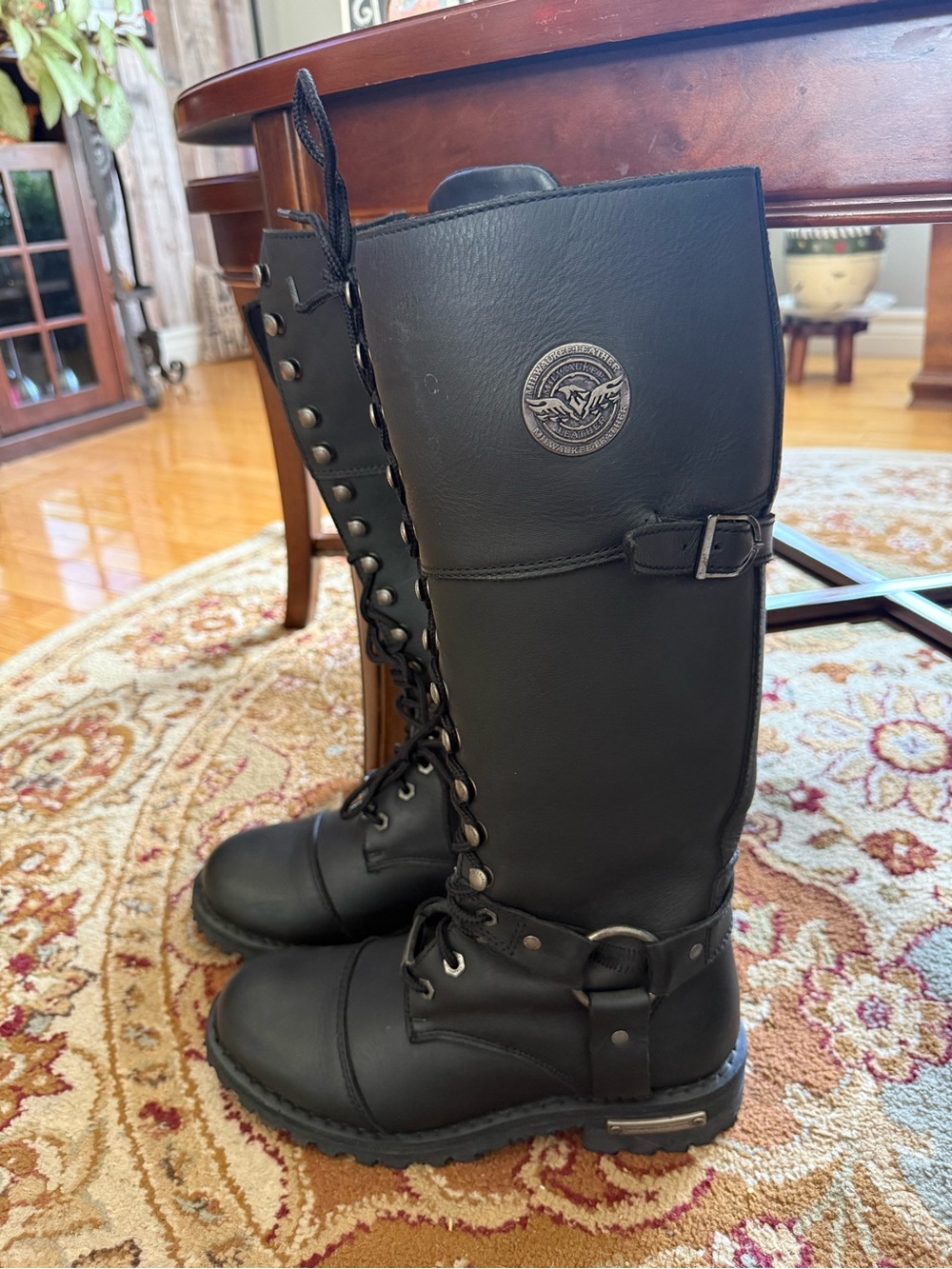 Classic Black Lace-Up Combat Boots with Buckle Accent